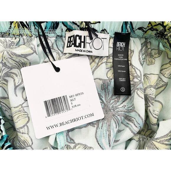 Beach Riot Women's Blue Lagoon Beach Pants Floral Flowy Fabric Wide Leg NWT - Picture 6 of 7